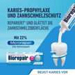 Zahn und Biorepair Karies-Prophylaxe und Zahnschmelzschutz auf Balken und Schrift auf blauem Grund