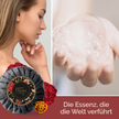 Frau im Profil und Hand mit Schaum über Balken mit Schrift und Maja Seife Classic