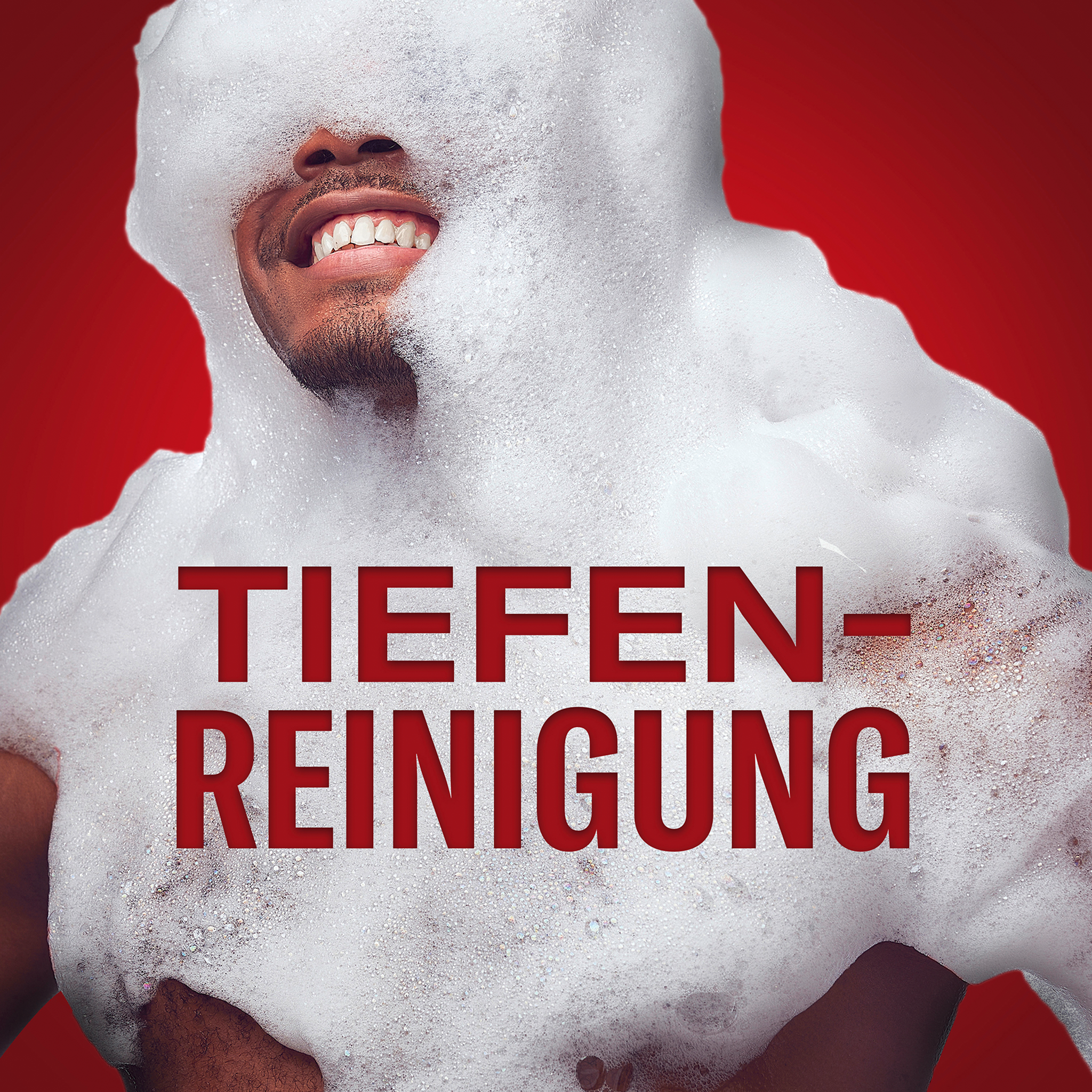 Mann voller Schaum und Schrift