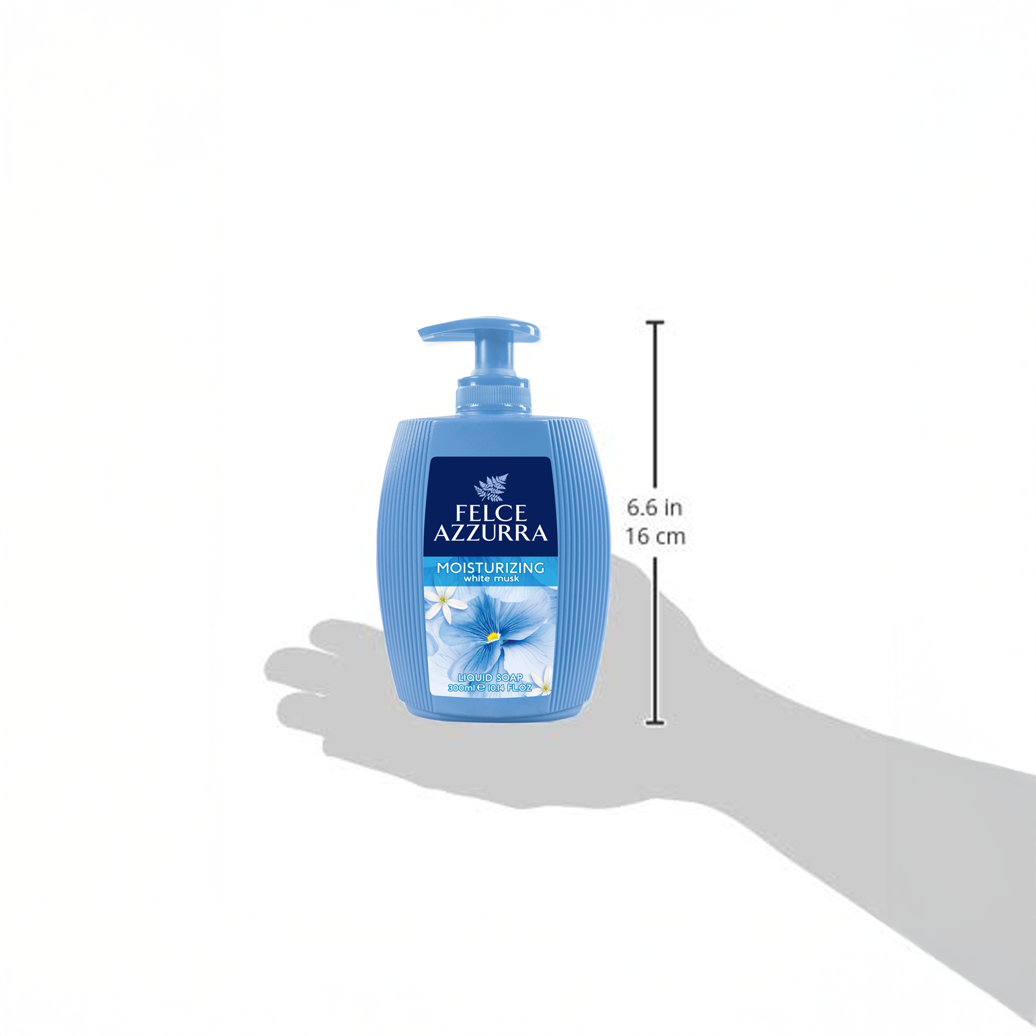 Illustration einer Hand mit Felce Azzurra Flüssigseife White Musk Moisturizing