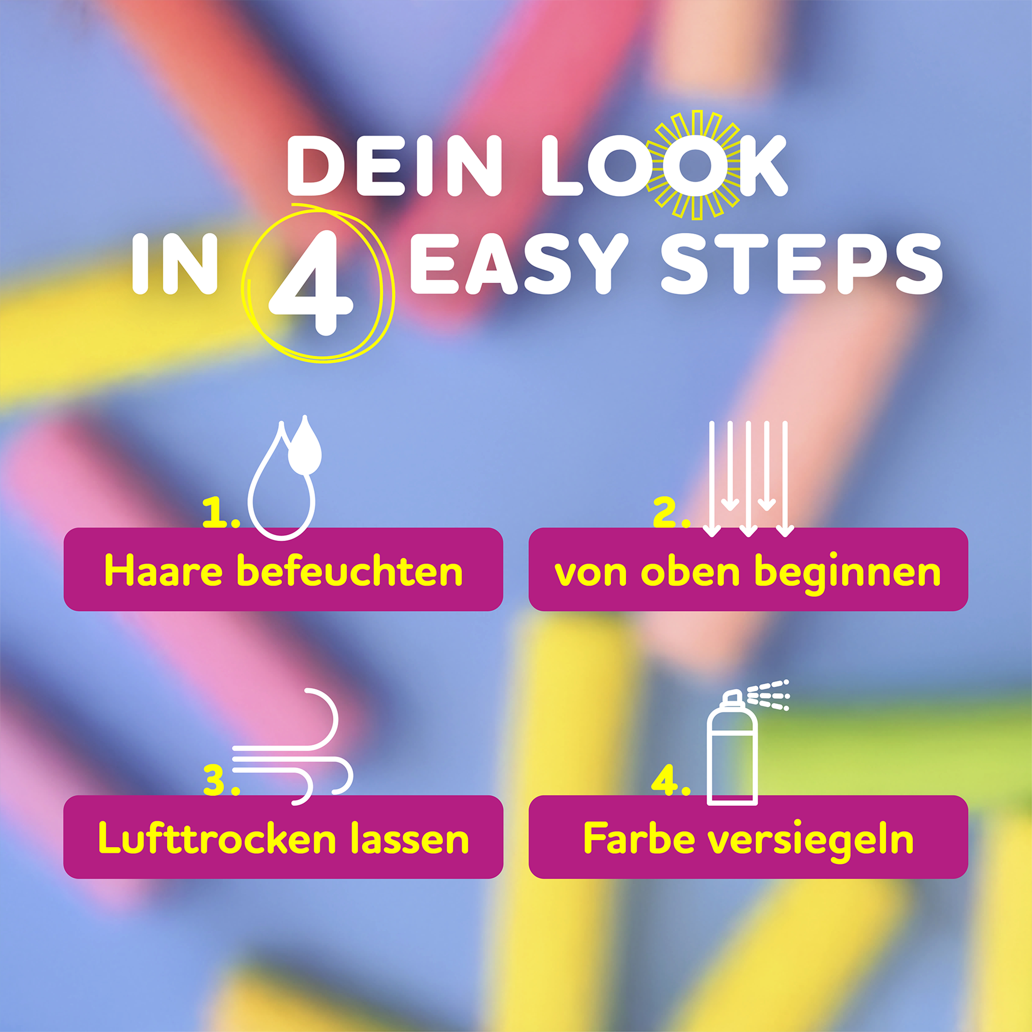 Schrift und 4 Bilder auf unscharfen Haarkreidefoto