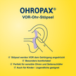 Illustrierter Finger der OHROPAX Ohrstöpsel an illustriertes Ohr drückt auf gelbem Grund