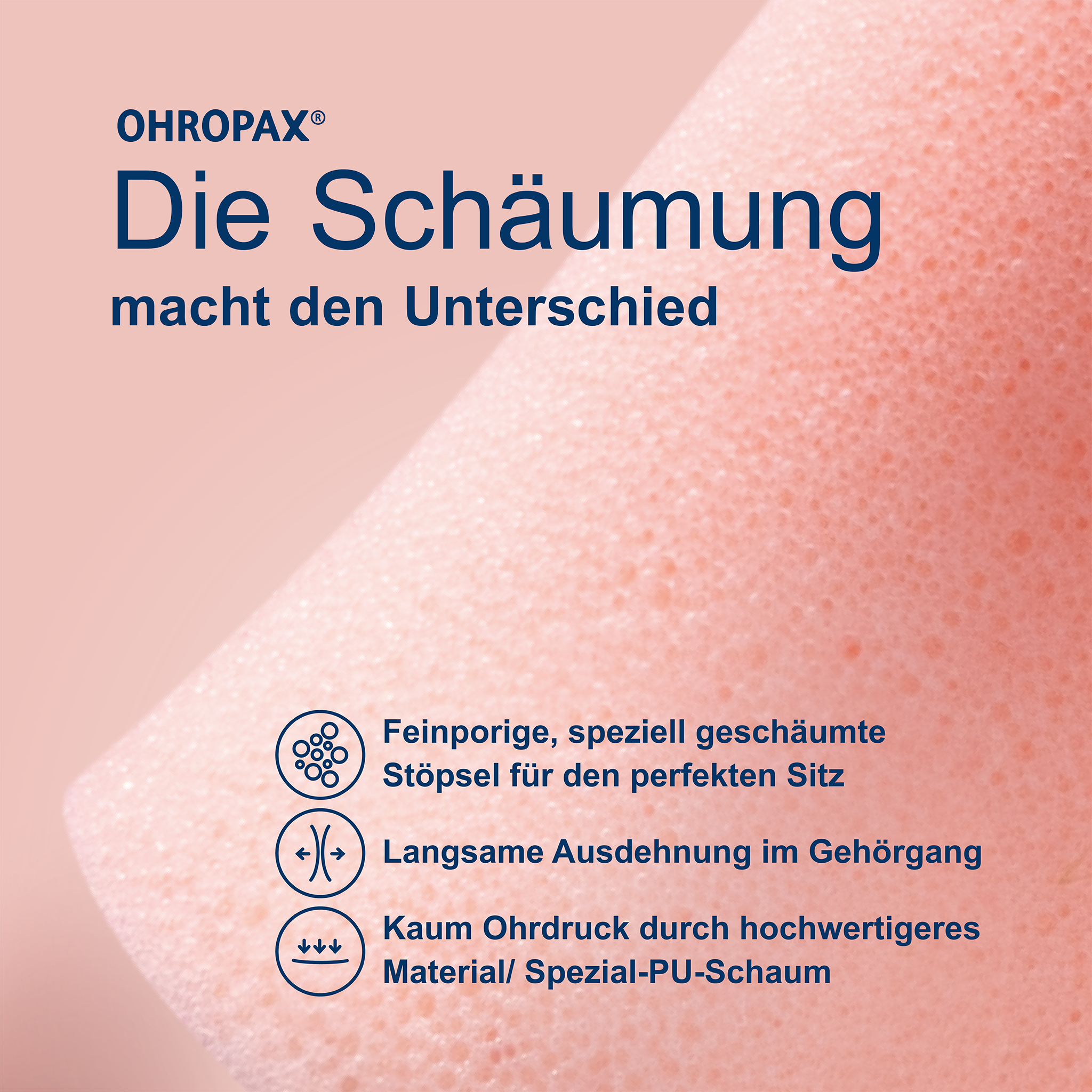Closeup vom OHROPAX Soft Ohrstöpsel und Schrift