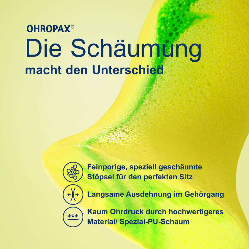 Close Up vom Schaumstoffstöpsel und Schrift