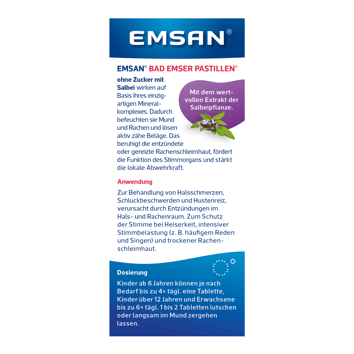 Rückseite von EMSAN Bad Emser Pastillen ohne Zucker mit Salbei