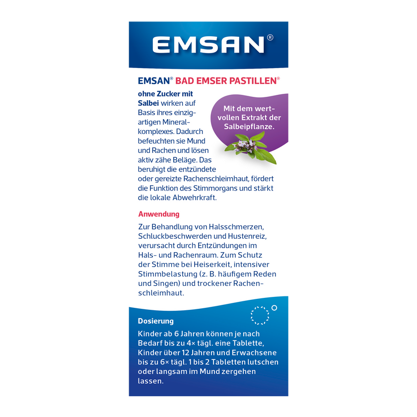 Rückseite von EMSAN Bad Emser Pastillen ohne Zucker mit Salbei