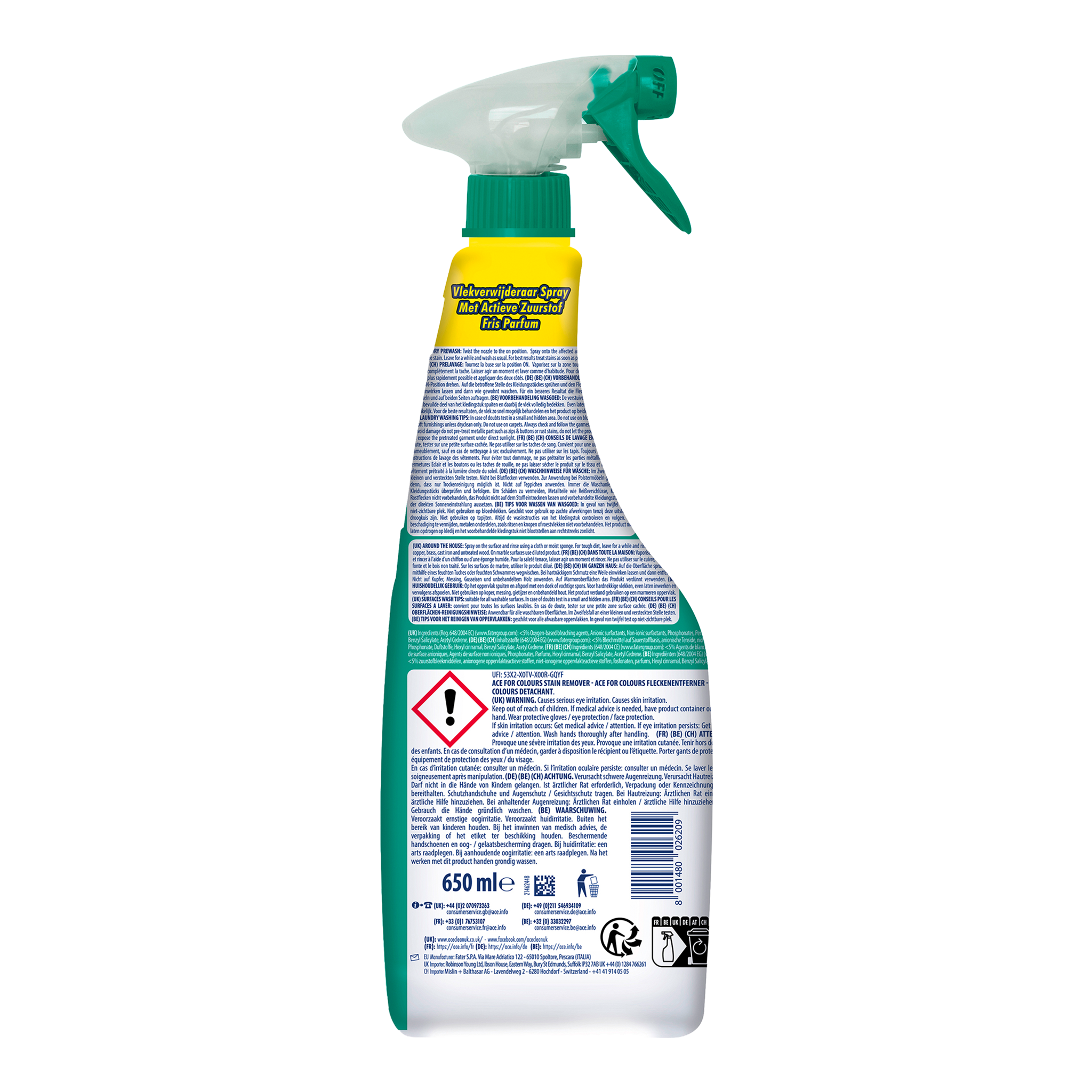 Rückseite von ACE Fleckenentferner Spray