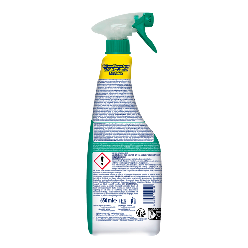 Rückseite von ACE Fleckenentferner Spray