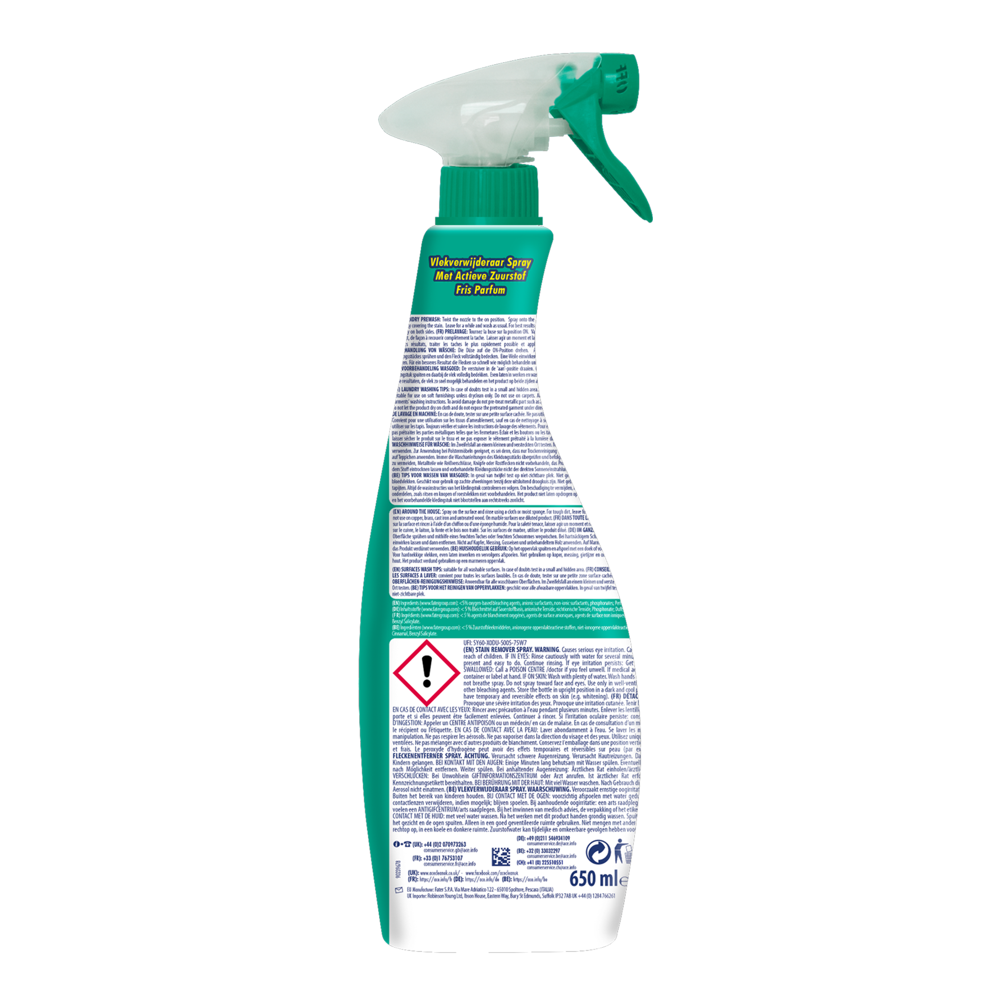 Rückseite von ACE Fleckenentferner Spray