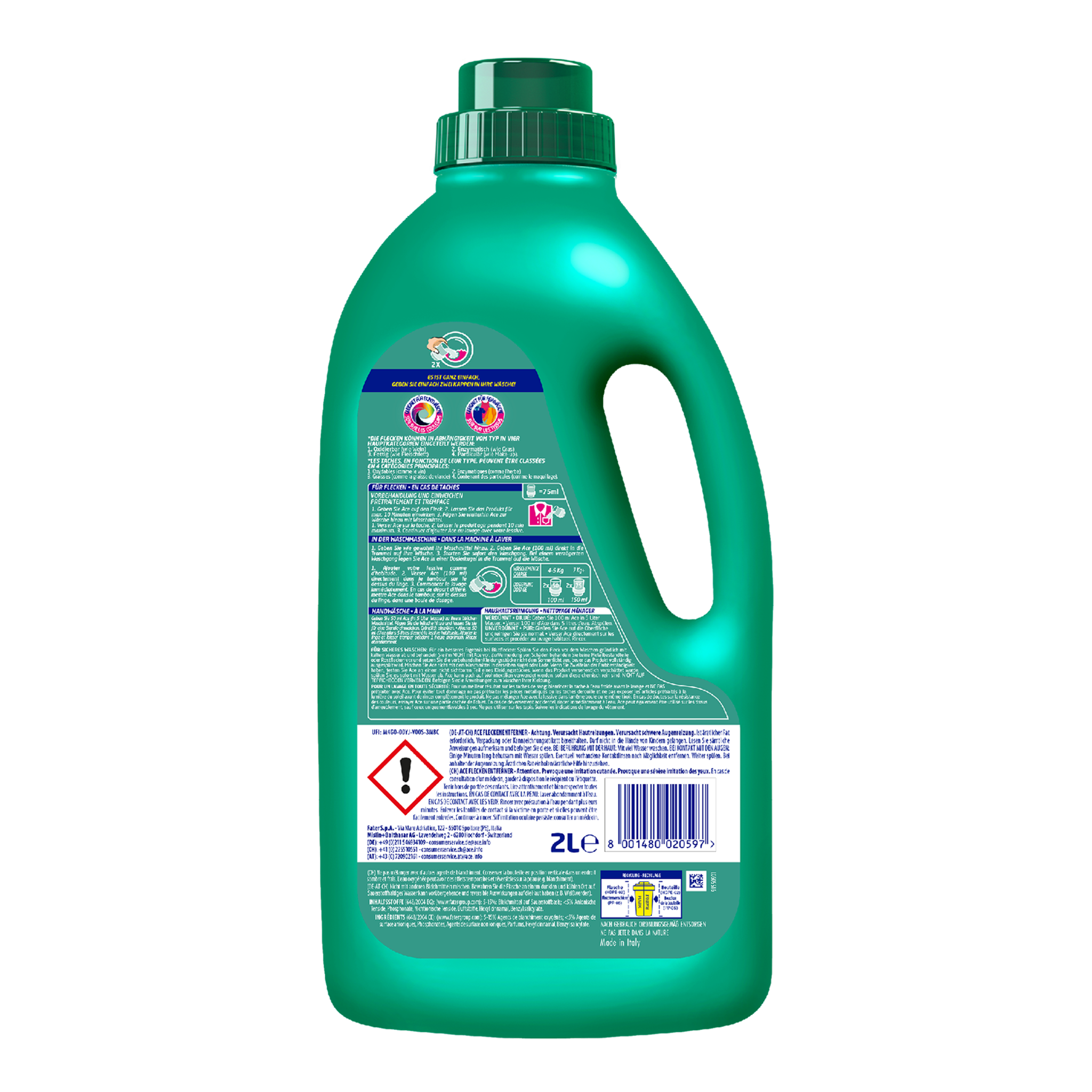 Rückseite von ACE Fleckenentferner und Farbschutz