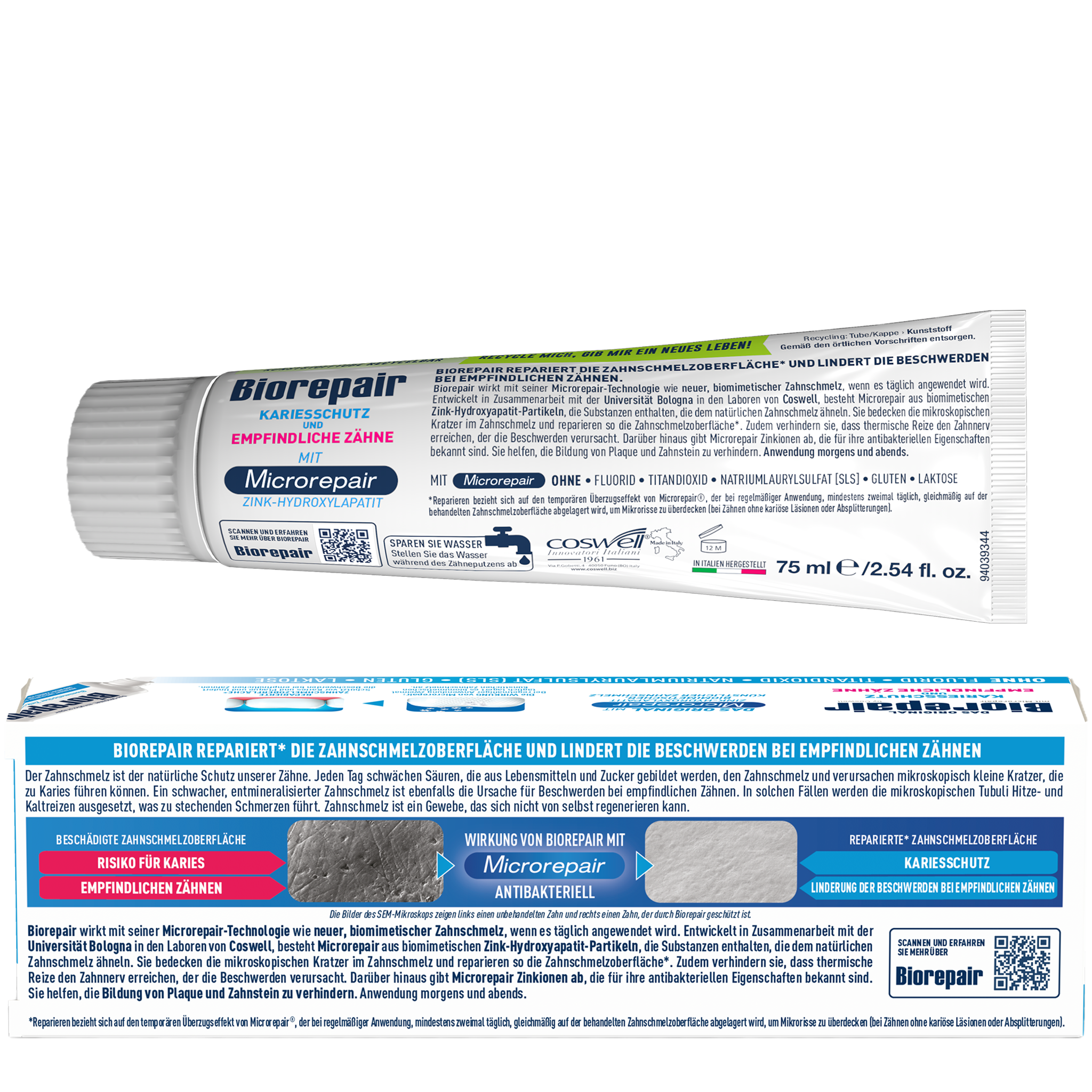 Rückseite von Biorepair Karies-Prophylaxe und Zahnschmelzschutz