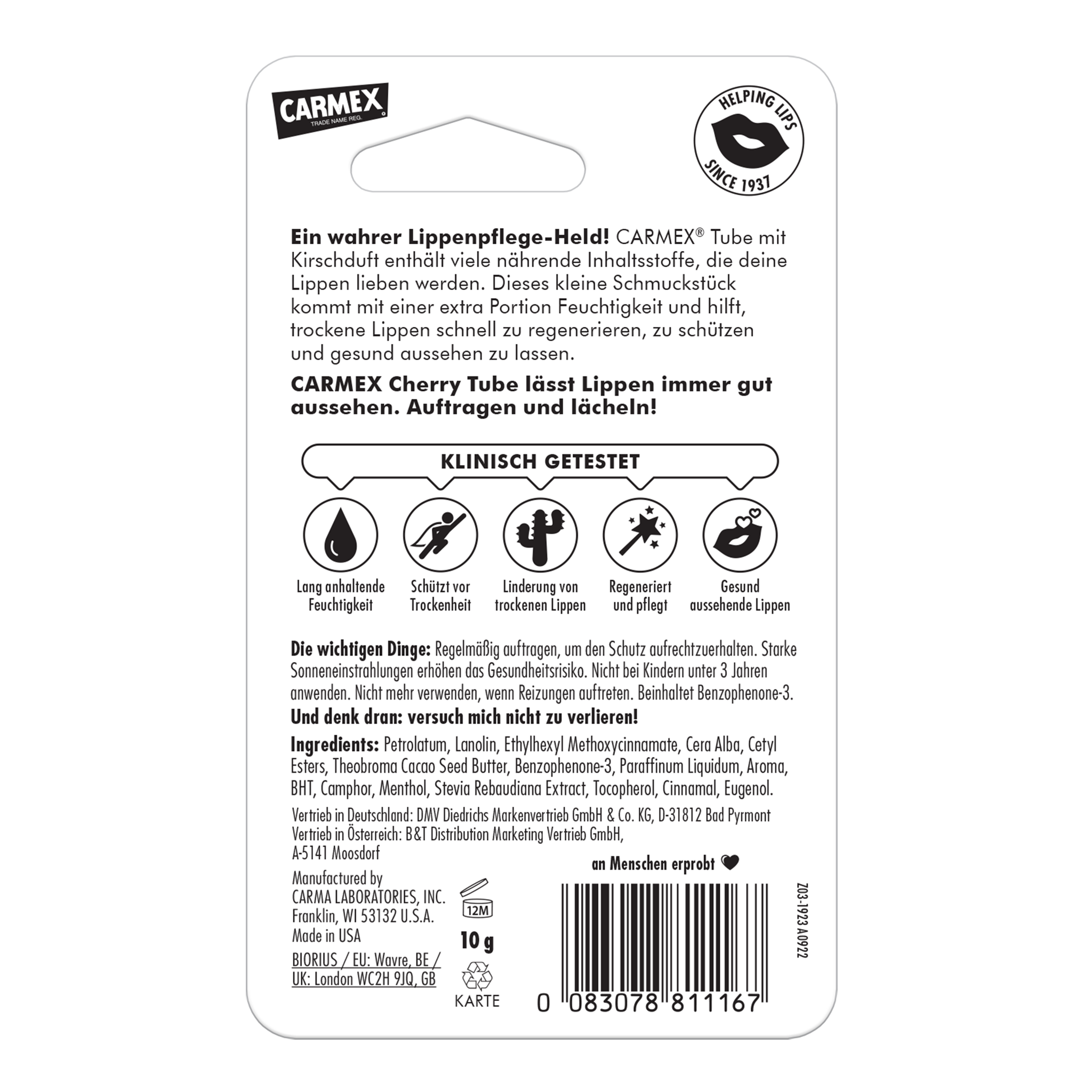 Rückseite von Carmex Cherry Tube