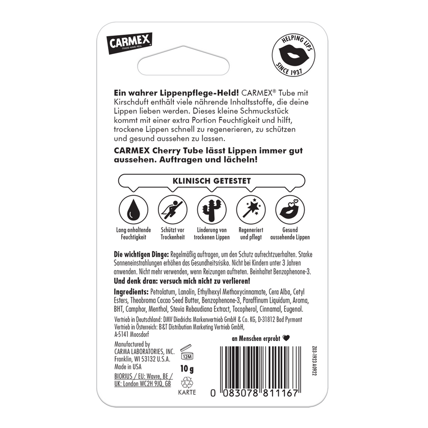 Rückseite von Carmex Cherry Tube