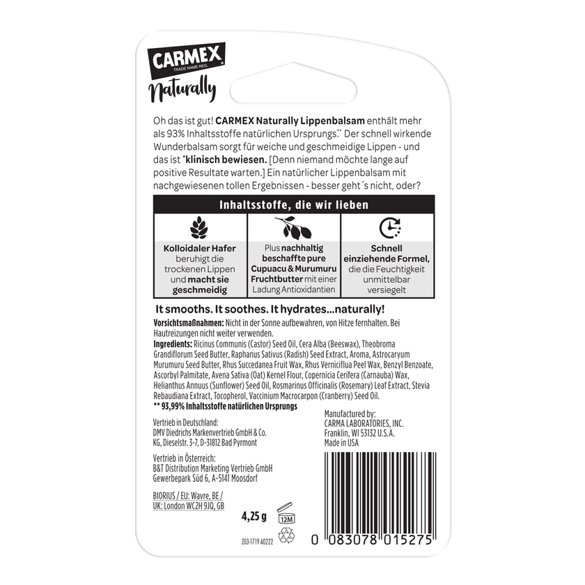 Rückseite von Carmex Naturally Stick Wassermelone