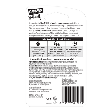 Rückseite von Carmex Naturally Stick Wassermelone