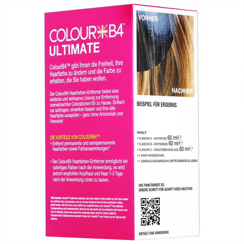 Rückseite und Seitenansicht von Colour B4 Ultimate Haarfarben-Entferner