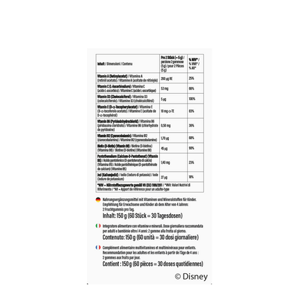 Rückseite von Disney Multivitamin-Fruchtgummis Die Eiskönigin