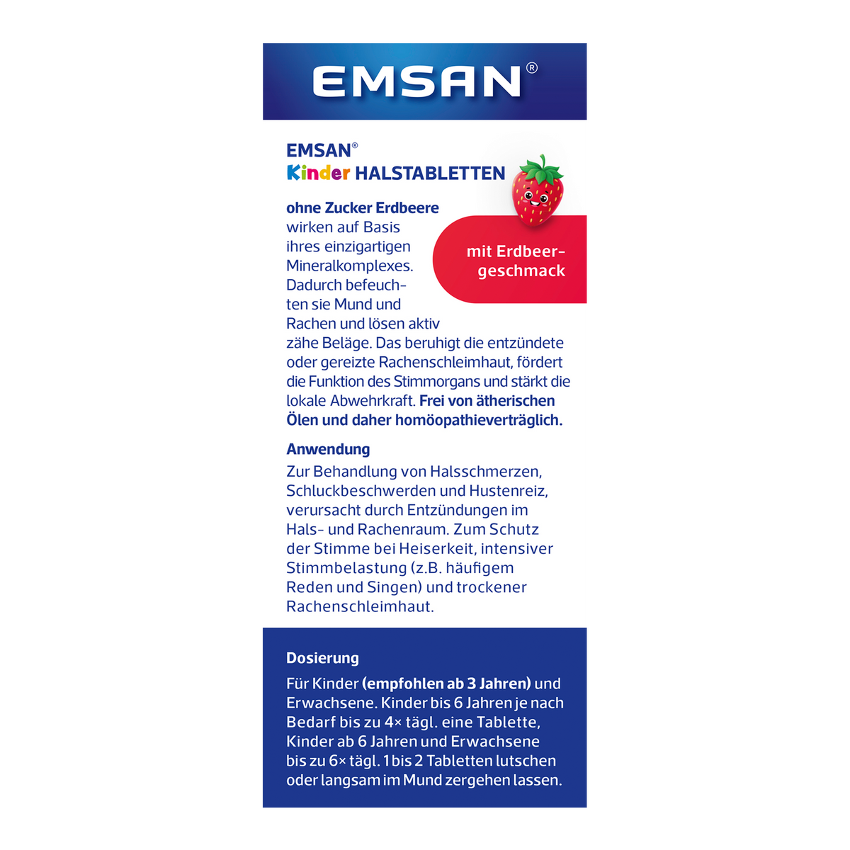 EMSAN® Kinderhalstabletten ohne Zucker Erdbeere-11x20