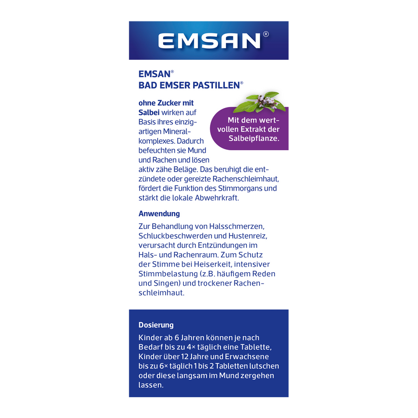 Rückseite von EMSAN Bad Emser Pastillen ohne Zucker mit Salbei