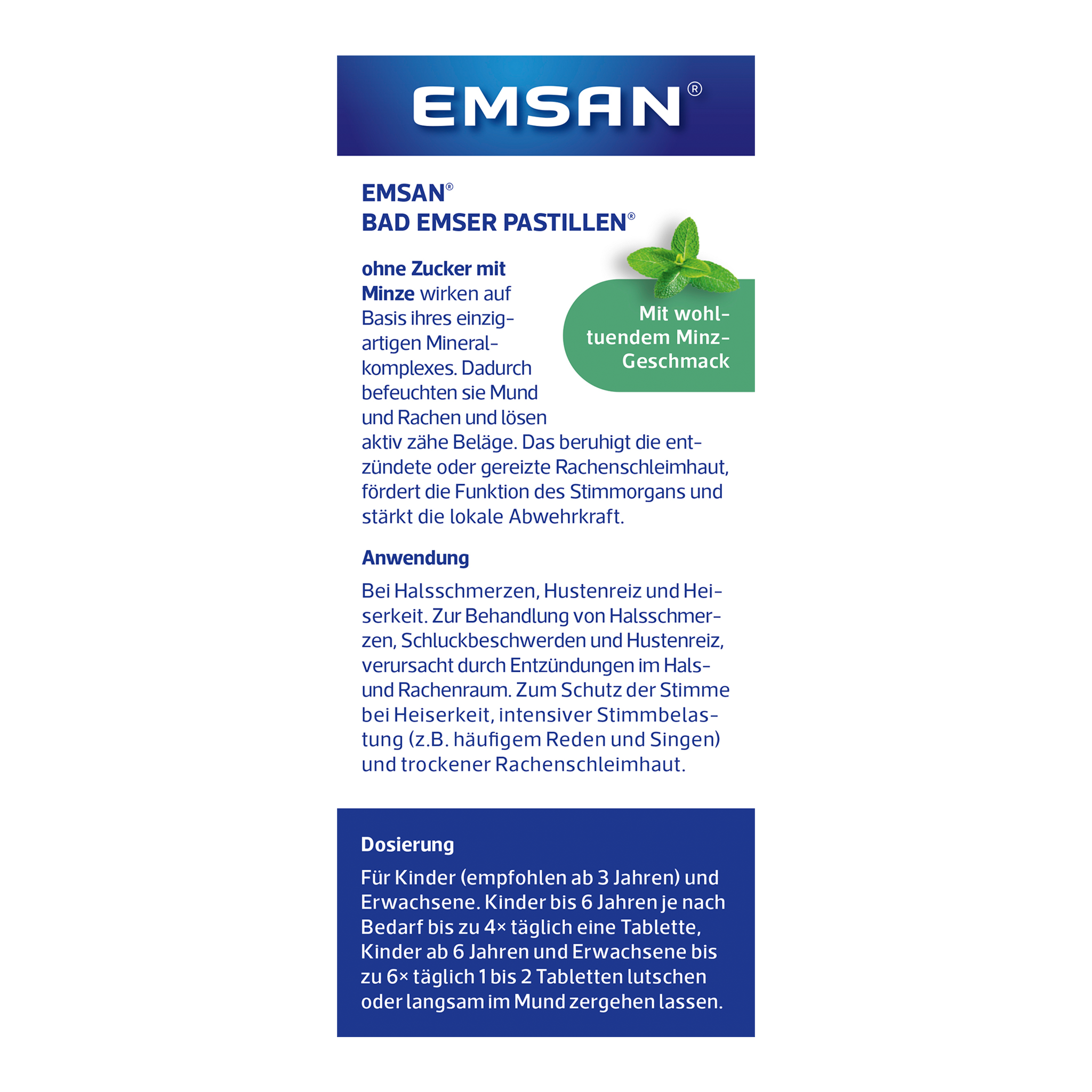 Rückseite von EMSAN Bad Emser Pastillen ohne Zucker Minze