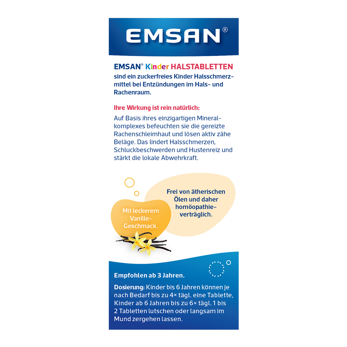 EMSAN® Kinderhalstabletten ohne Zucker Vanille-10x30
