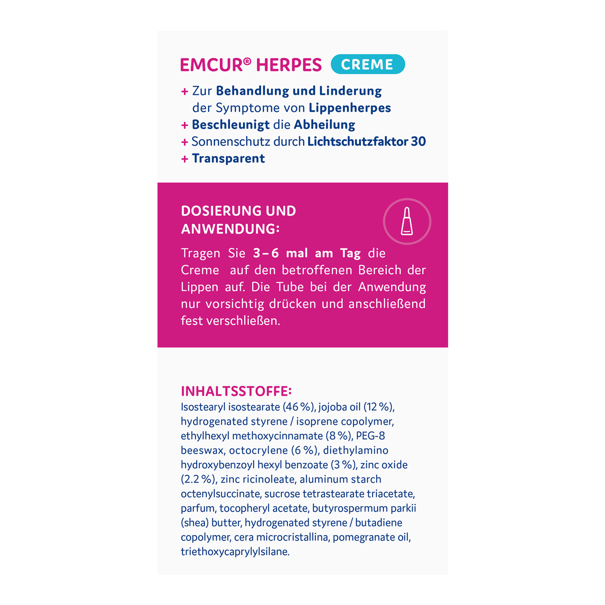 Rückseite von EMCUR® Herpes Creme