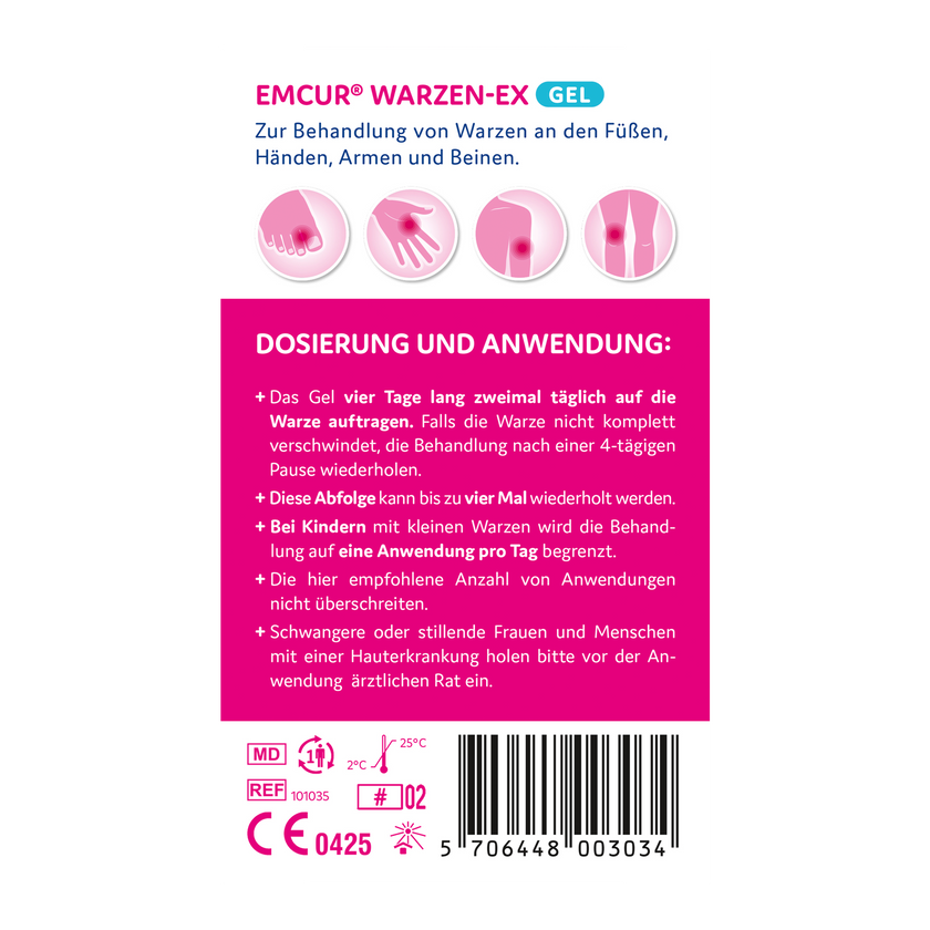 Rückseite von EMCUR® Warzen-Ex Gel