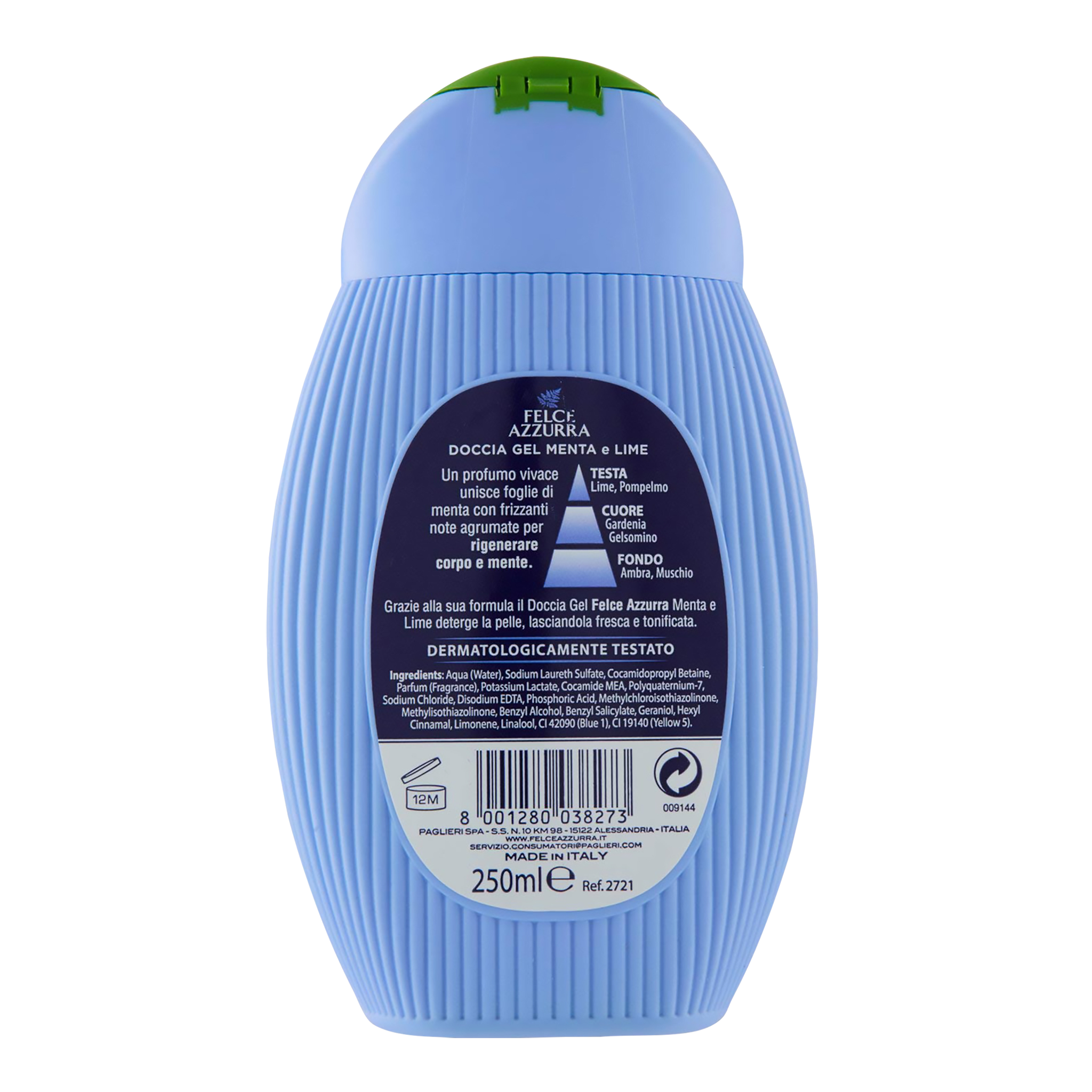 Rückseite von Felce Azzurra Duschgel Mint and Lime