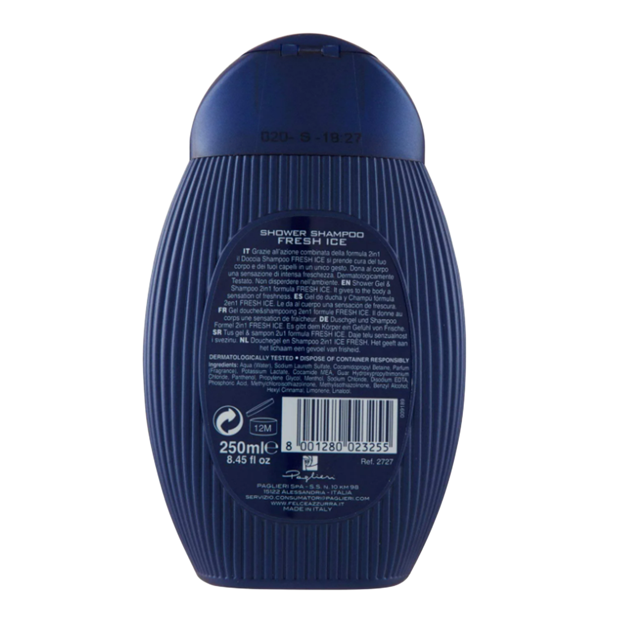 Rückseite von Felce Azzurra Man Duschgel Fresh Ice