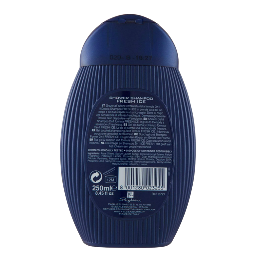 Rückseite von Felce Azzurra Man Duschgel Fresh Ice