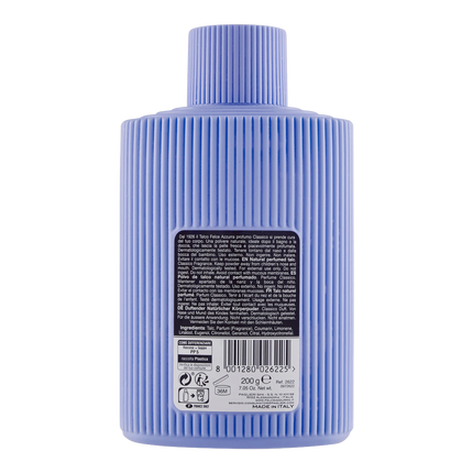 Rückseite von Azzurra Körperpuder Flasche