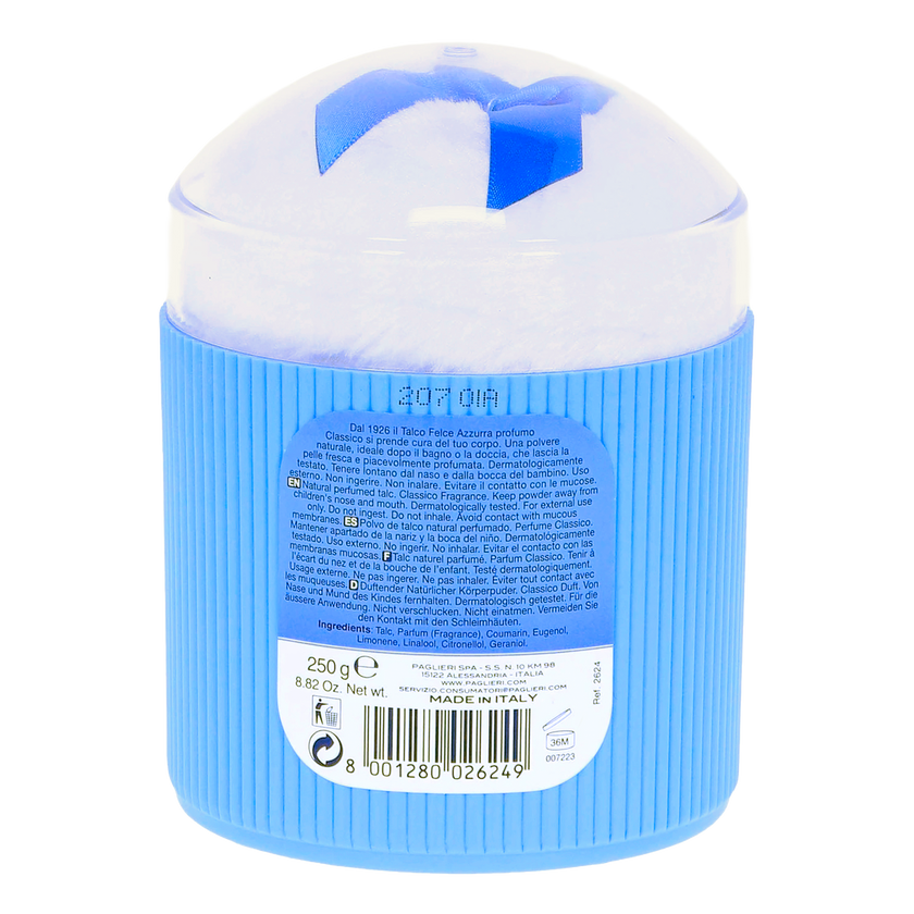 Rückseite von Felce Azzurra Körperpuder mit Puderquaste - 250g
