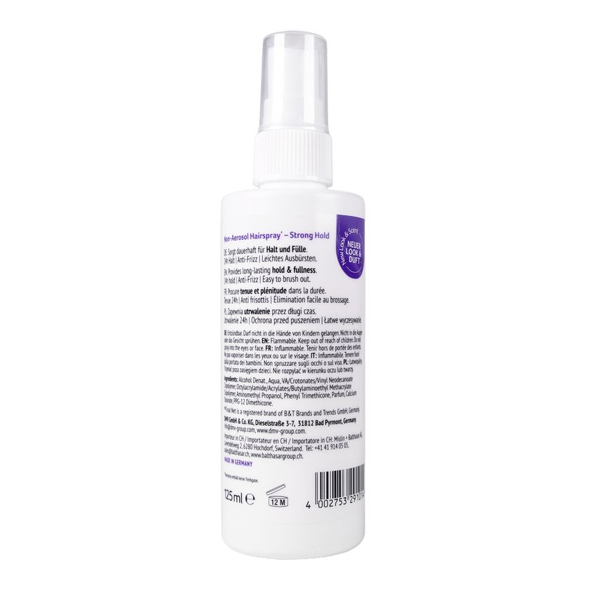 Rückseite von Final Net Hairspray strong hold pump