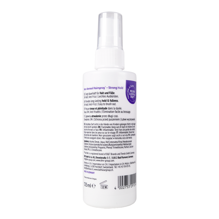 Rückseite von Final Net Hairspray strong hold pump