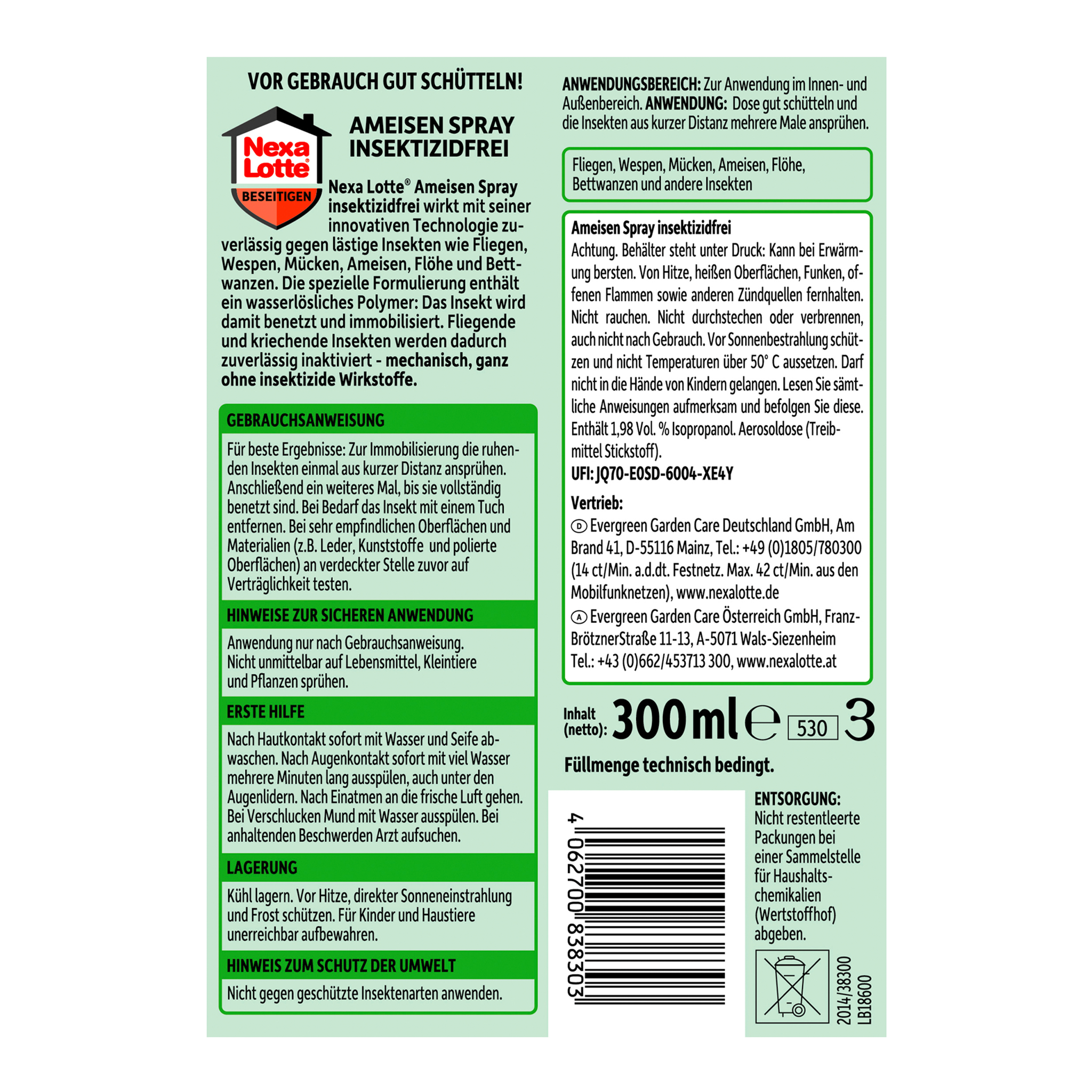 Rückseite von Nexa Lotte Ameisen Spray insektizidfrei