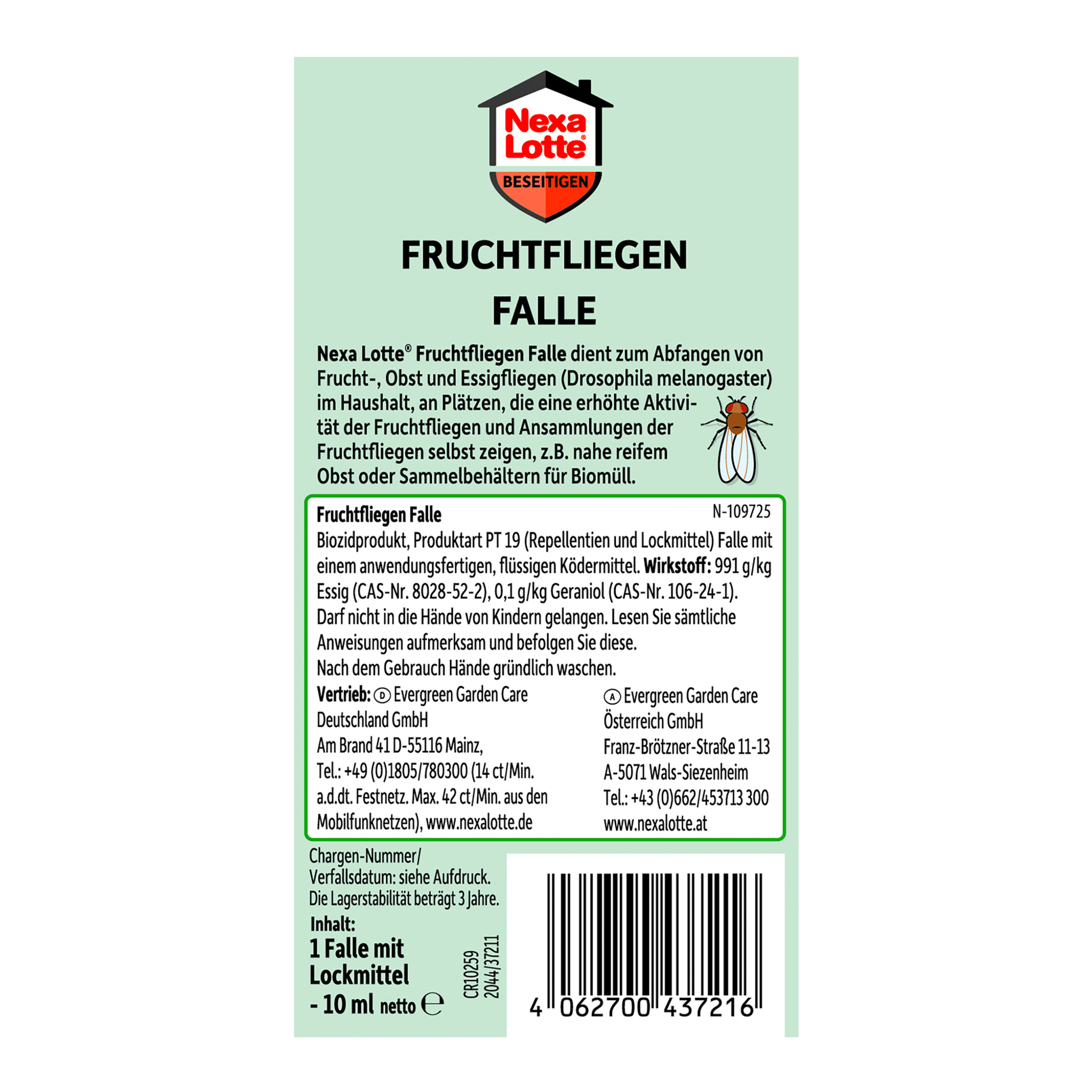 Rückseite von Nexa Lotte Fruchtfliegen Falle