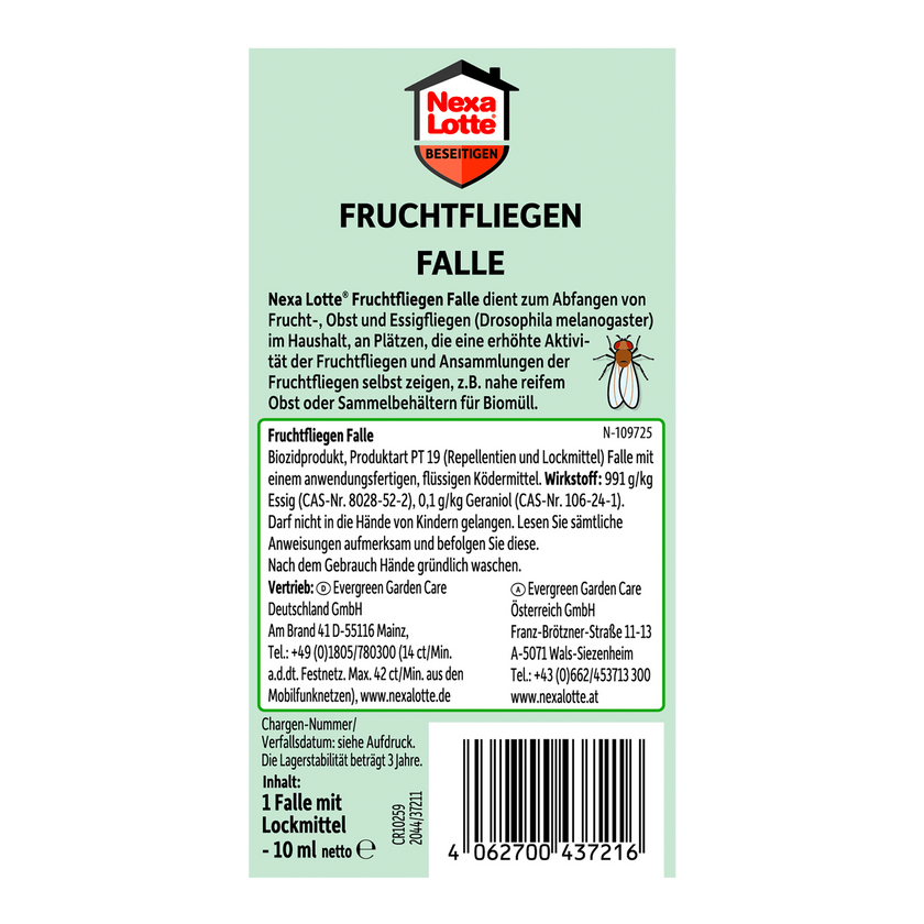 Rückseite von Nexa Lotte Fruchtfliegen Falle