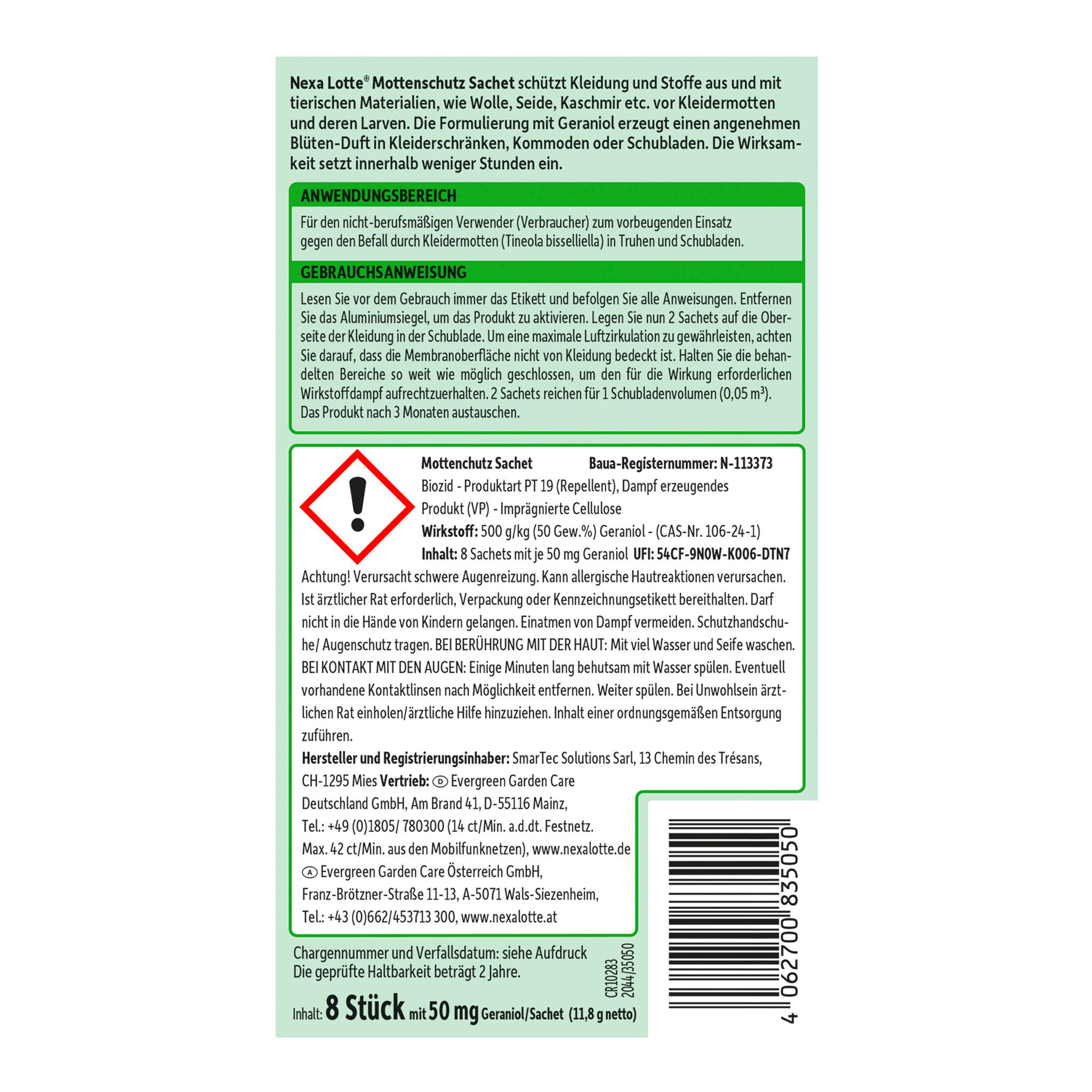 Rückseite von Nexa Lotte Motten Sachet