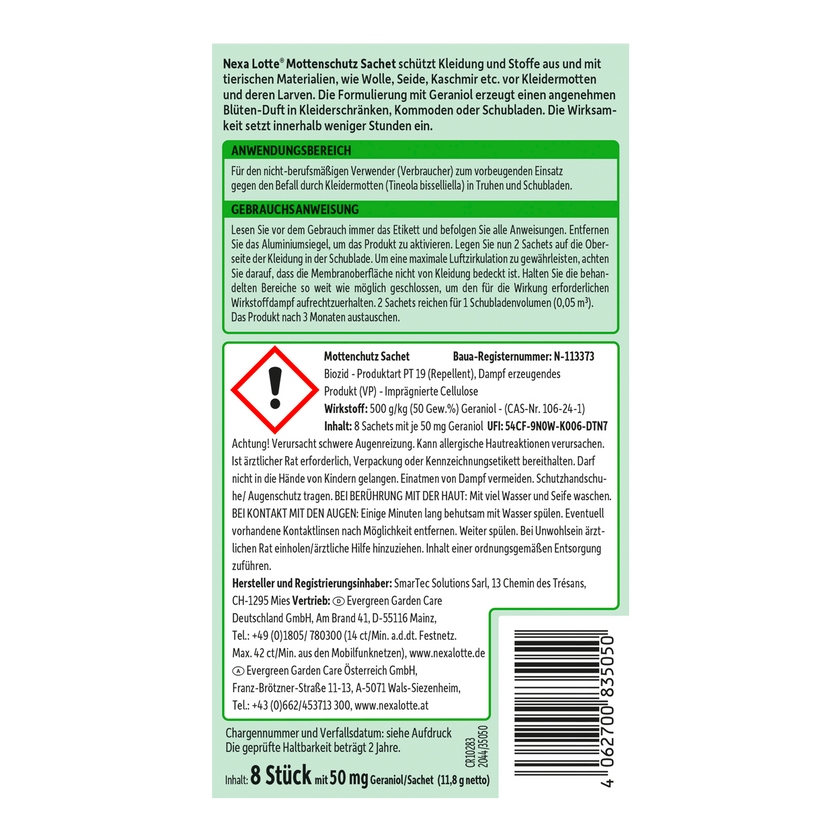 Rückseite von Nexa Lotte Motten Sachet