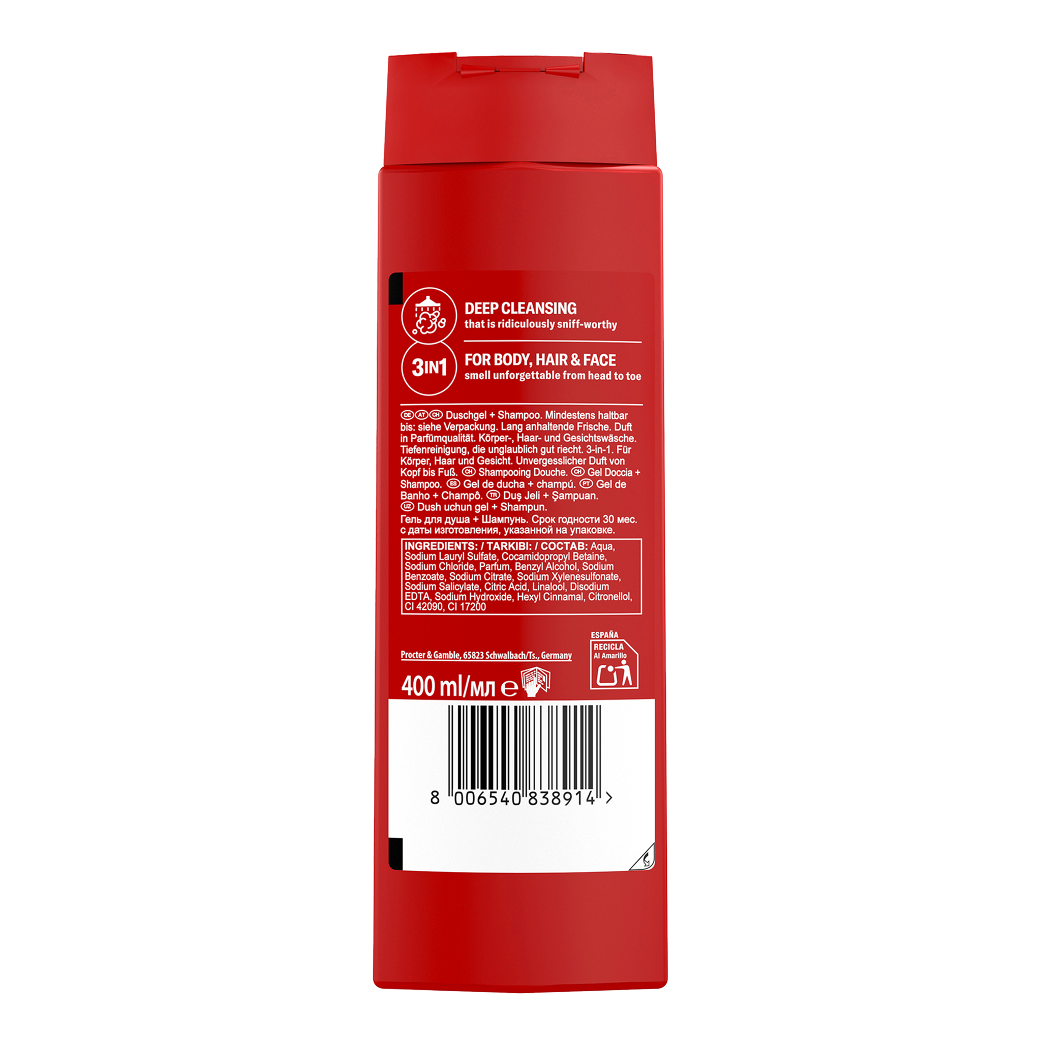 Rückseite von Old Spice 3in1 Shower Gel Captain XL