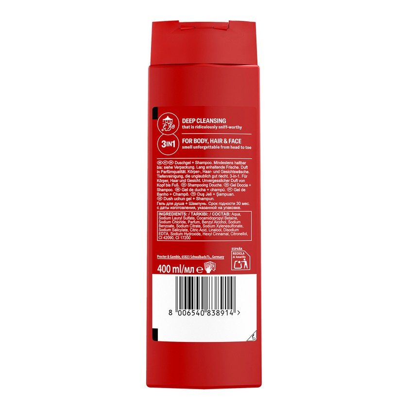 Rückseite von Old Spice 3in1 Shower Gel Captain XL