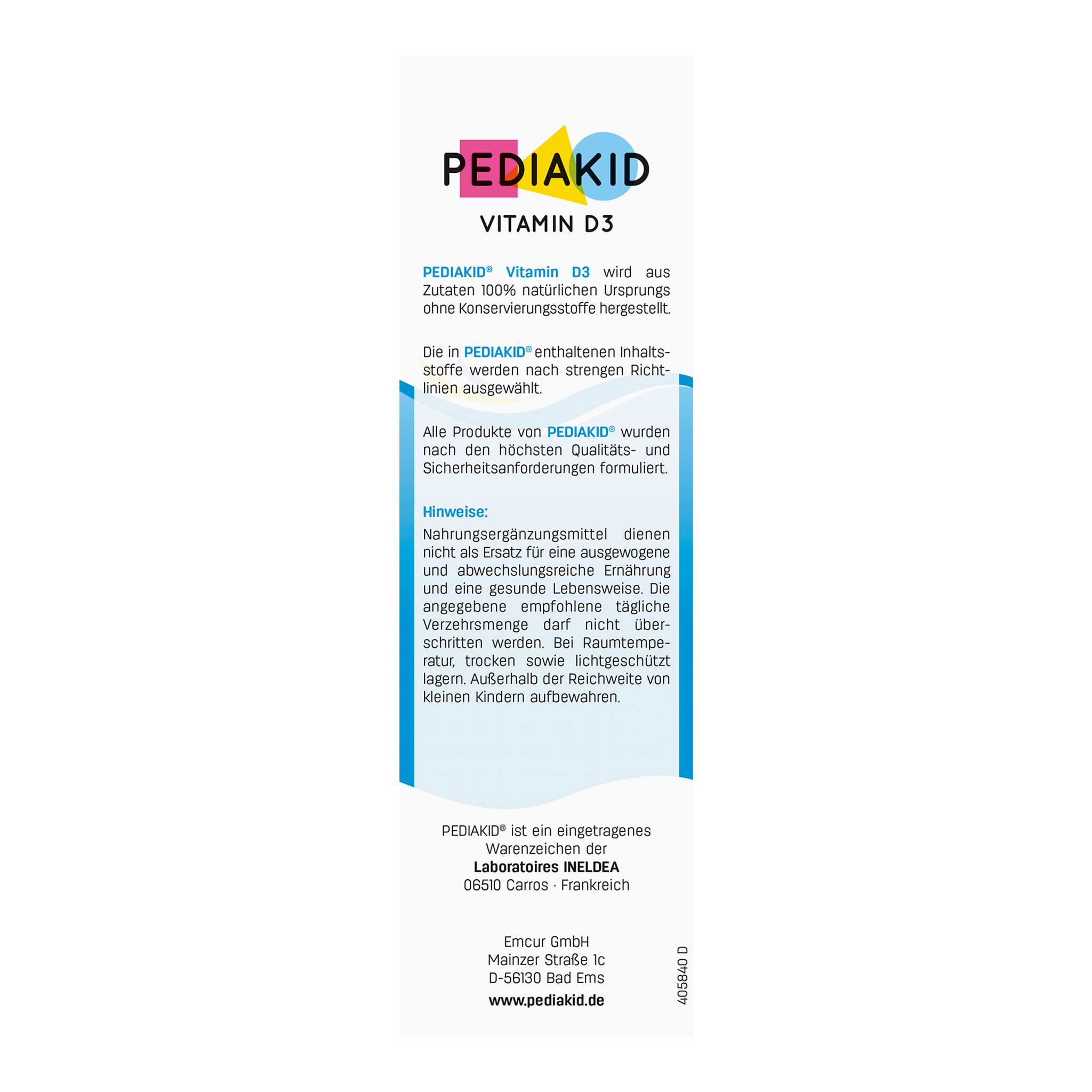 Rückseite von PEDIAKID® Vitamin D3