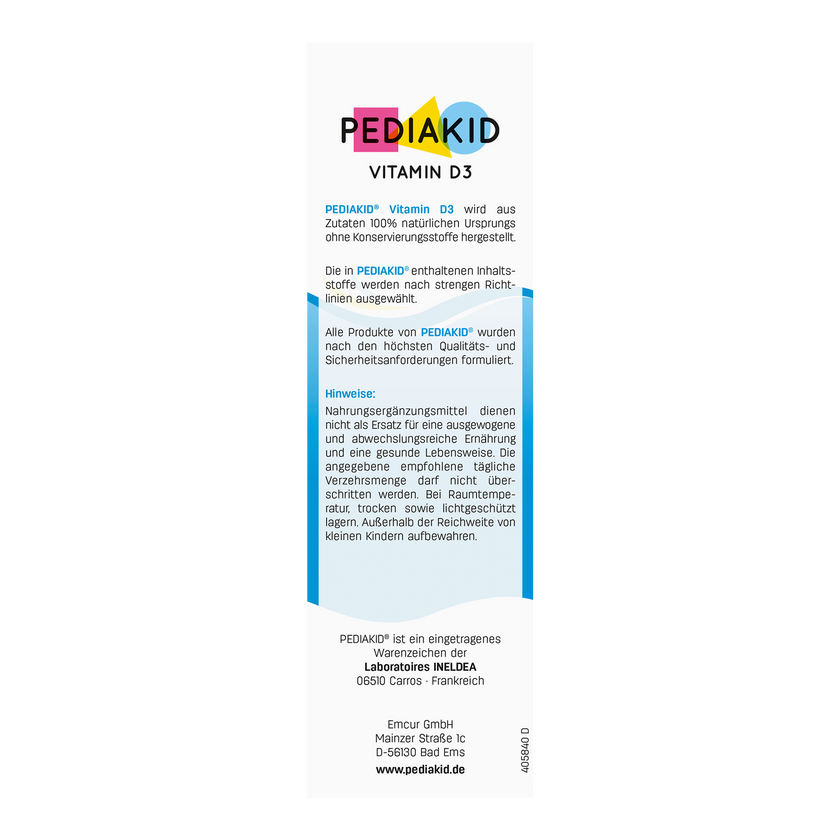 Rückseite von PEDIAKID® Vitamin D3
