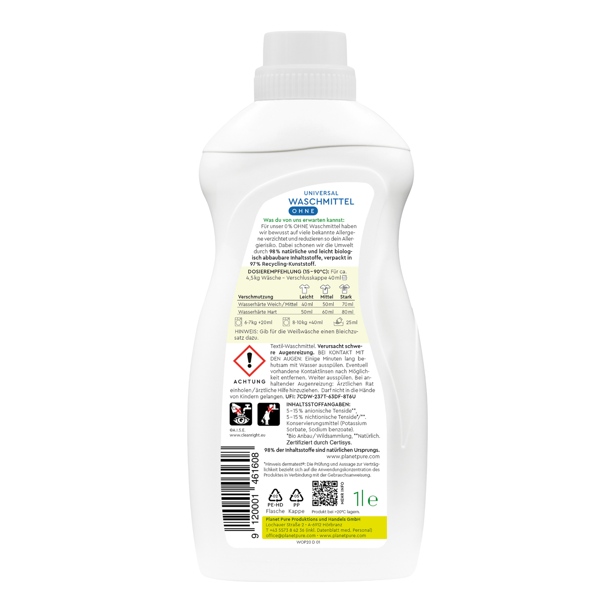 Rückseite von Planet Pure Universal Waschmittel
