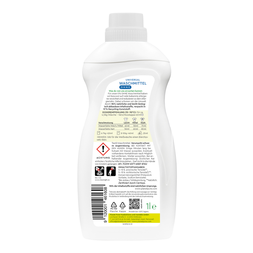 Rückseite von Planet Pure Universal Waschmittel