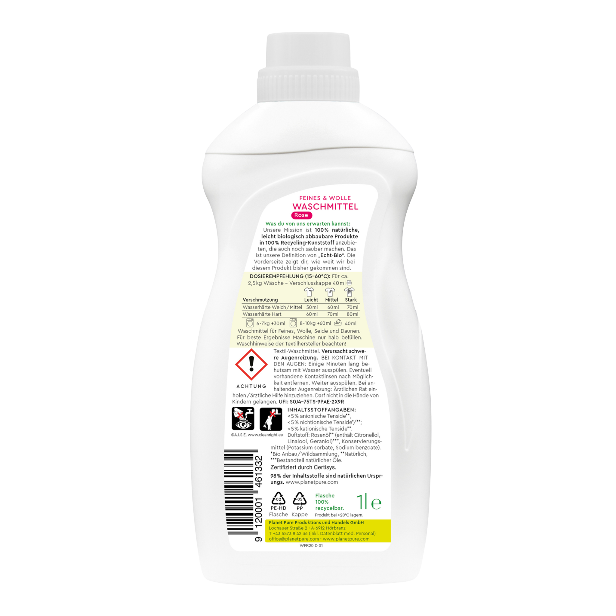 Rückseite von Planet Pure Feines & Wolle Waschmittel Rose