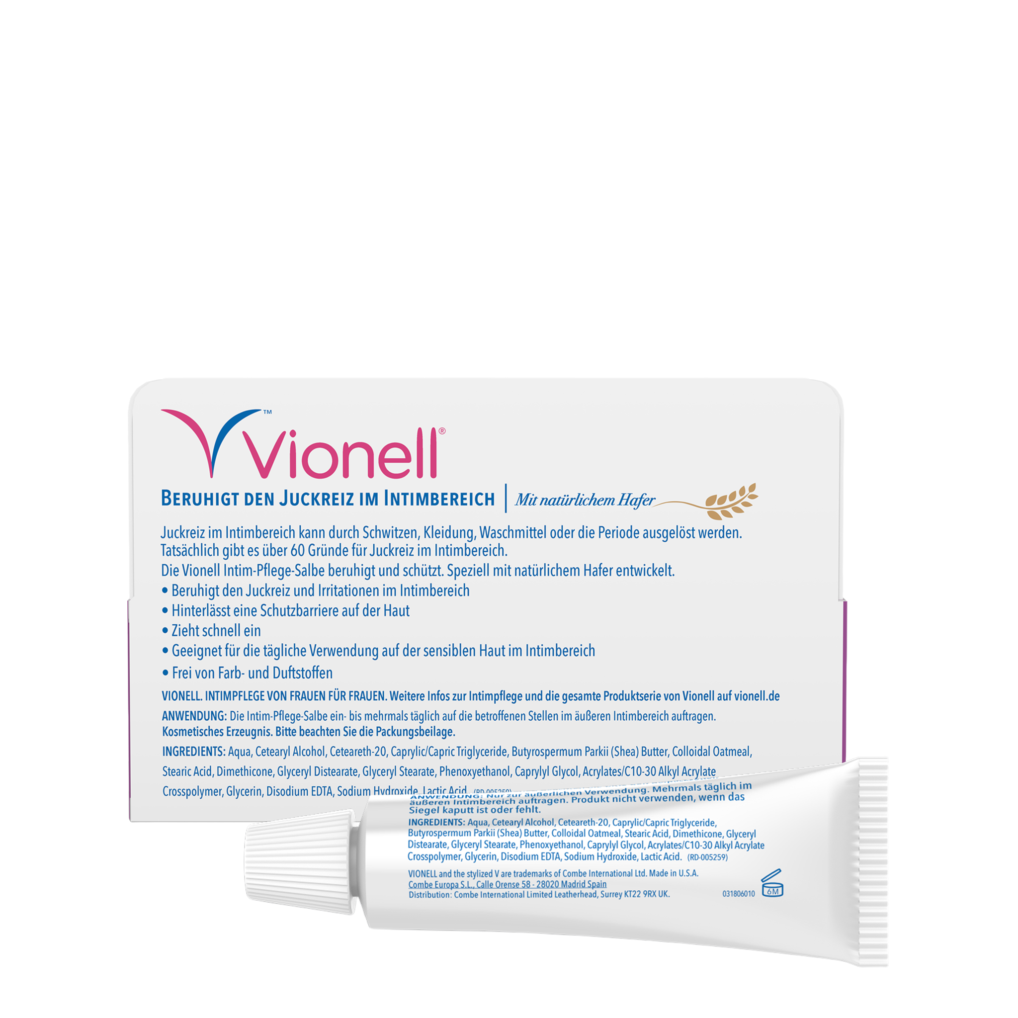 Rückseite von Vionell Intim-Pflege-Salbe mit Hafer