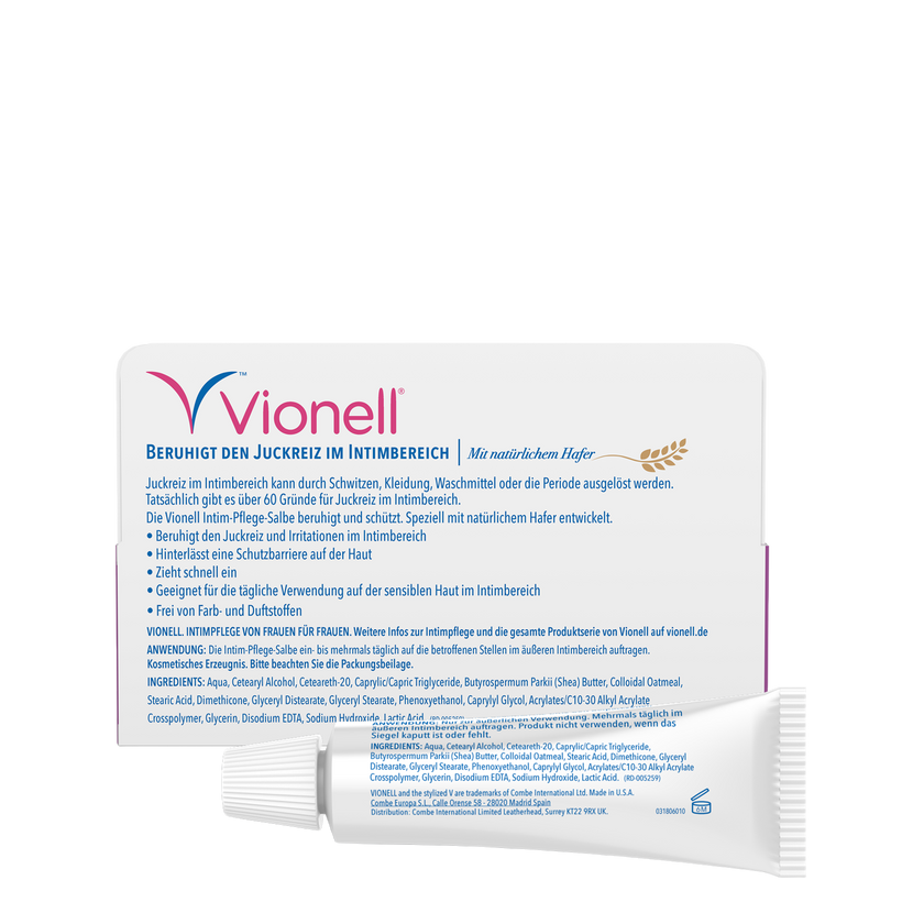 Rückseite von Vionell Intim-Pflege-Salbe mit Hafer