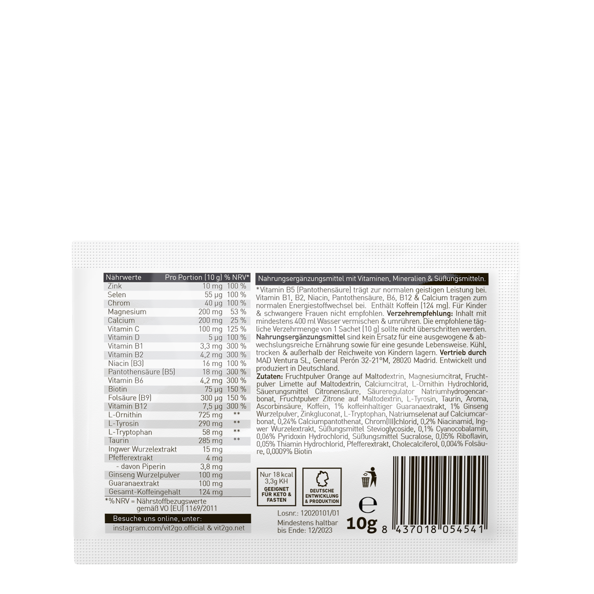 Rückseite von  Vit2go Energy
