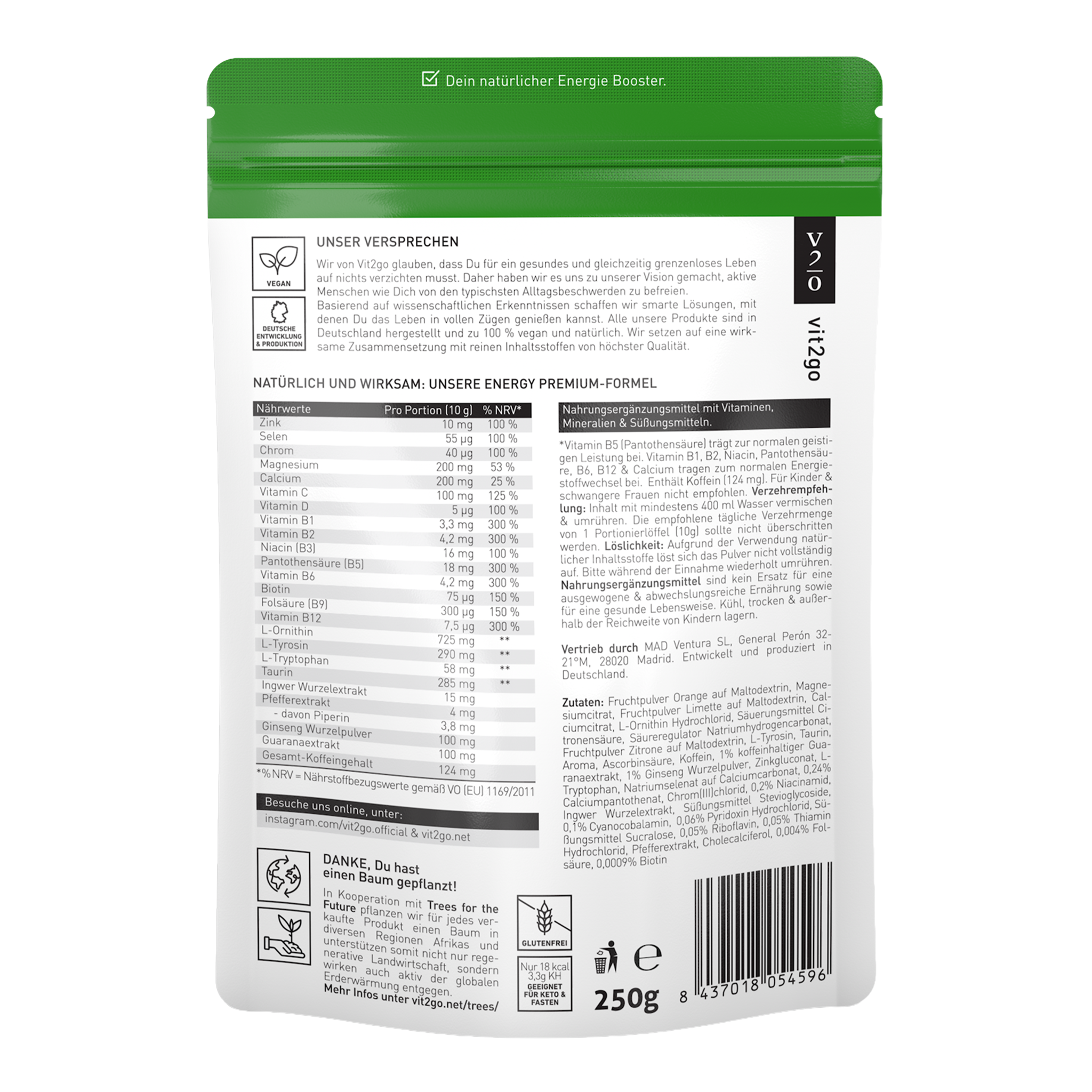 Rückseite von Vit2go Energy - 250g
